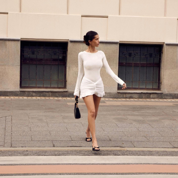 The Elowyn Ruffle Draped Mini Dress