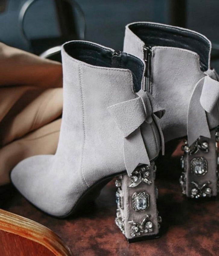 YINNA CRYSTAL SUEDE HEELS gray