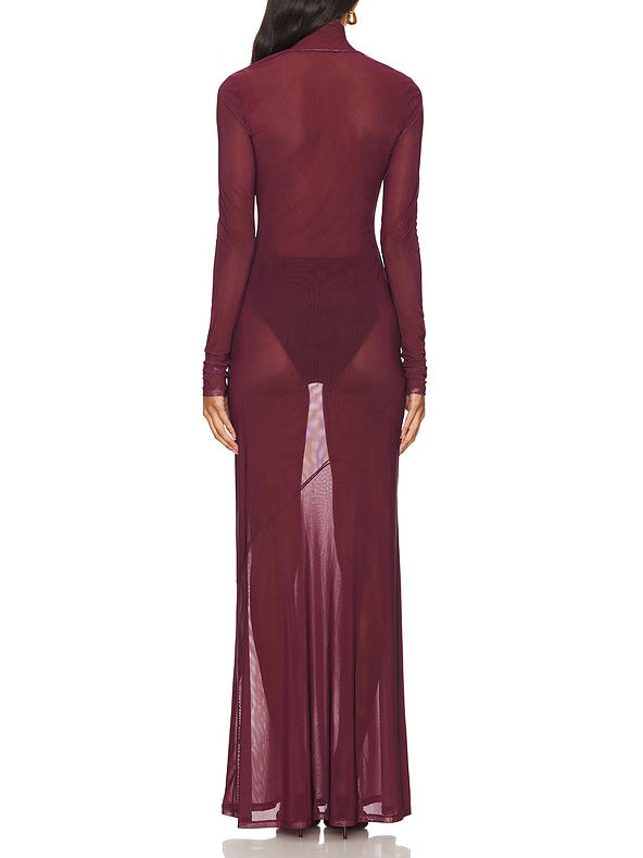 Einzigartiges transparentes Maxikleid aus Netzstoff mit abstraktem Blumendruck