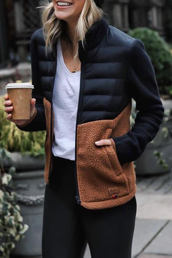 Casual Wear Mandarin Collar Coat Black