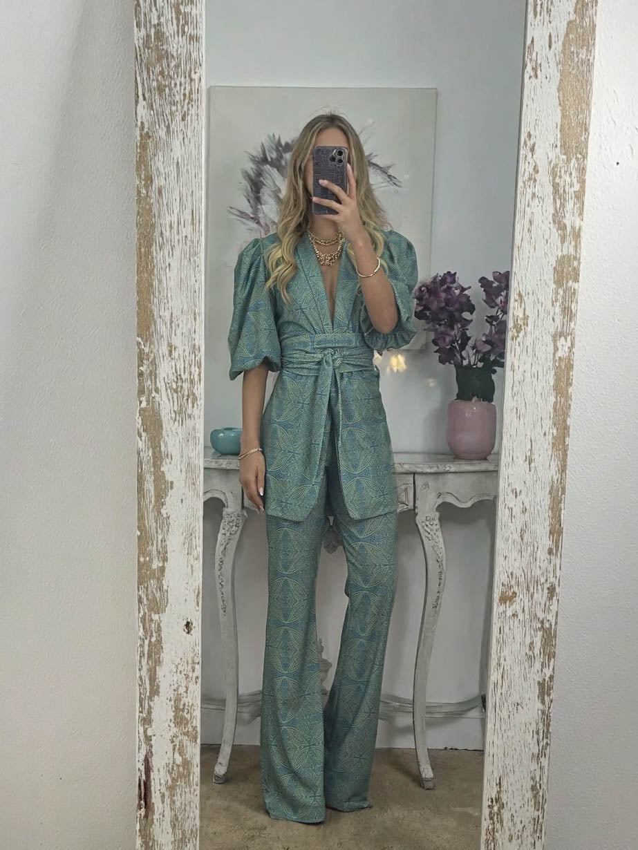 Casual Ethnic Style Printed Puff Sleeve Shirt