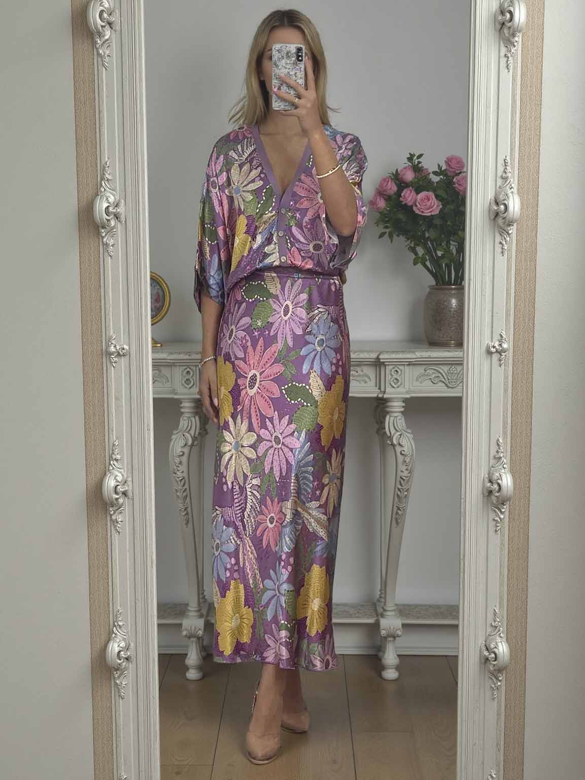 Jupe queue de poisson exquise en satin à imprimé floral