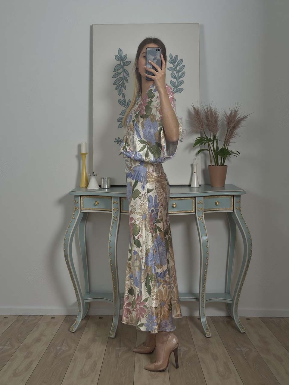 Jupe queue de poisson exquise en satin à imprimé floral