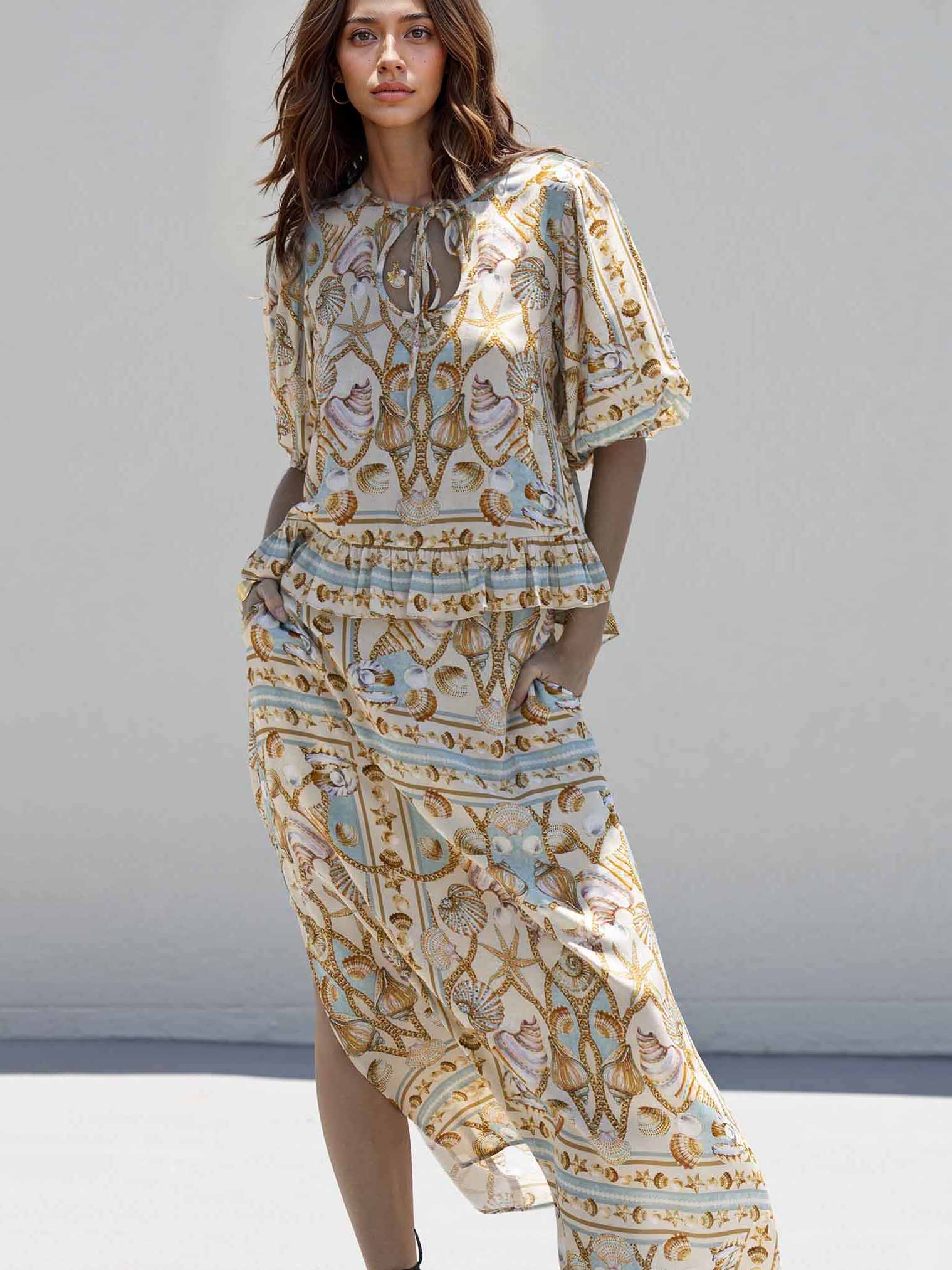 Exquisites, lockeres Hemd mit „Ocean Treasures“-Print