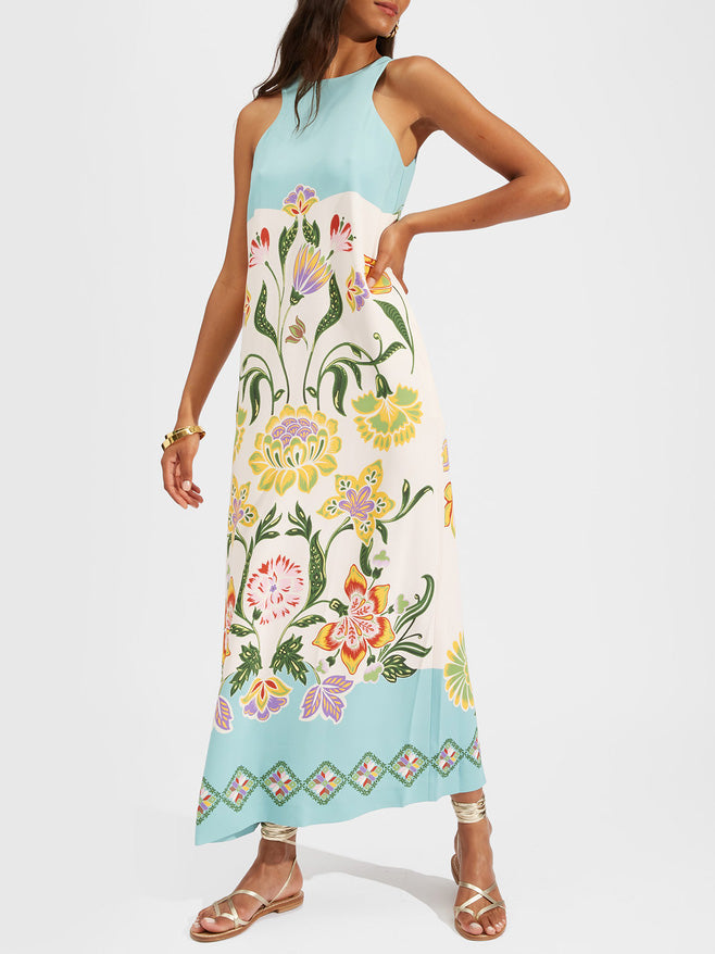 Exquisites ärmelloses Midikleid mit Blumendruck „Sunshine“