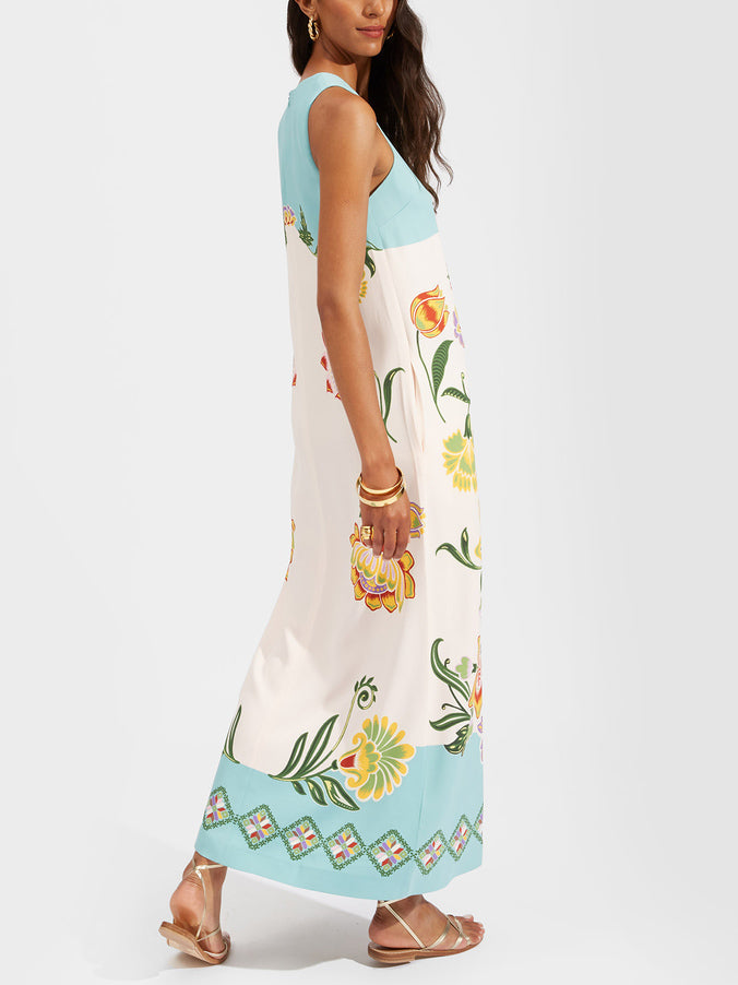 Exquisites ärmelloses Midikleid mit Blumendruck „Sunshine“