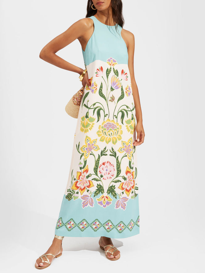 Exquisites ärmelloses Midikleid mit Blumendruck „Sunshine“