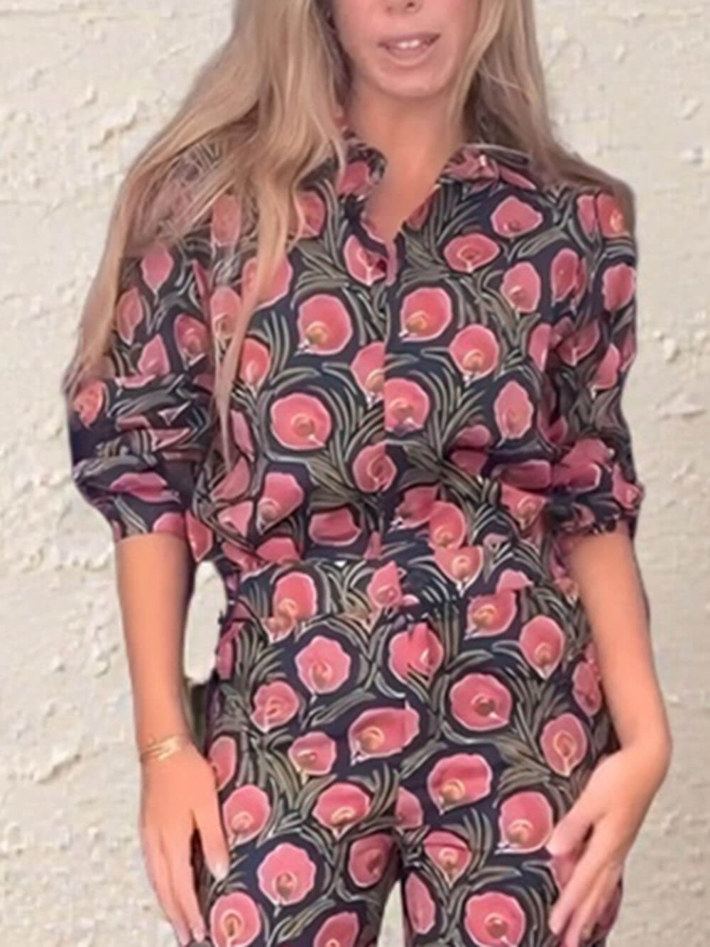 Bohemian Floral Print Loose Button-Up Shirt