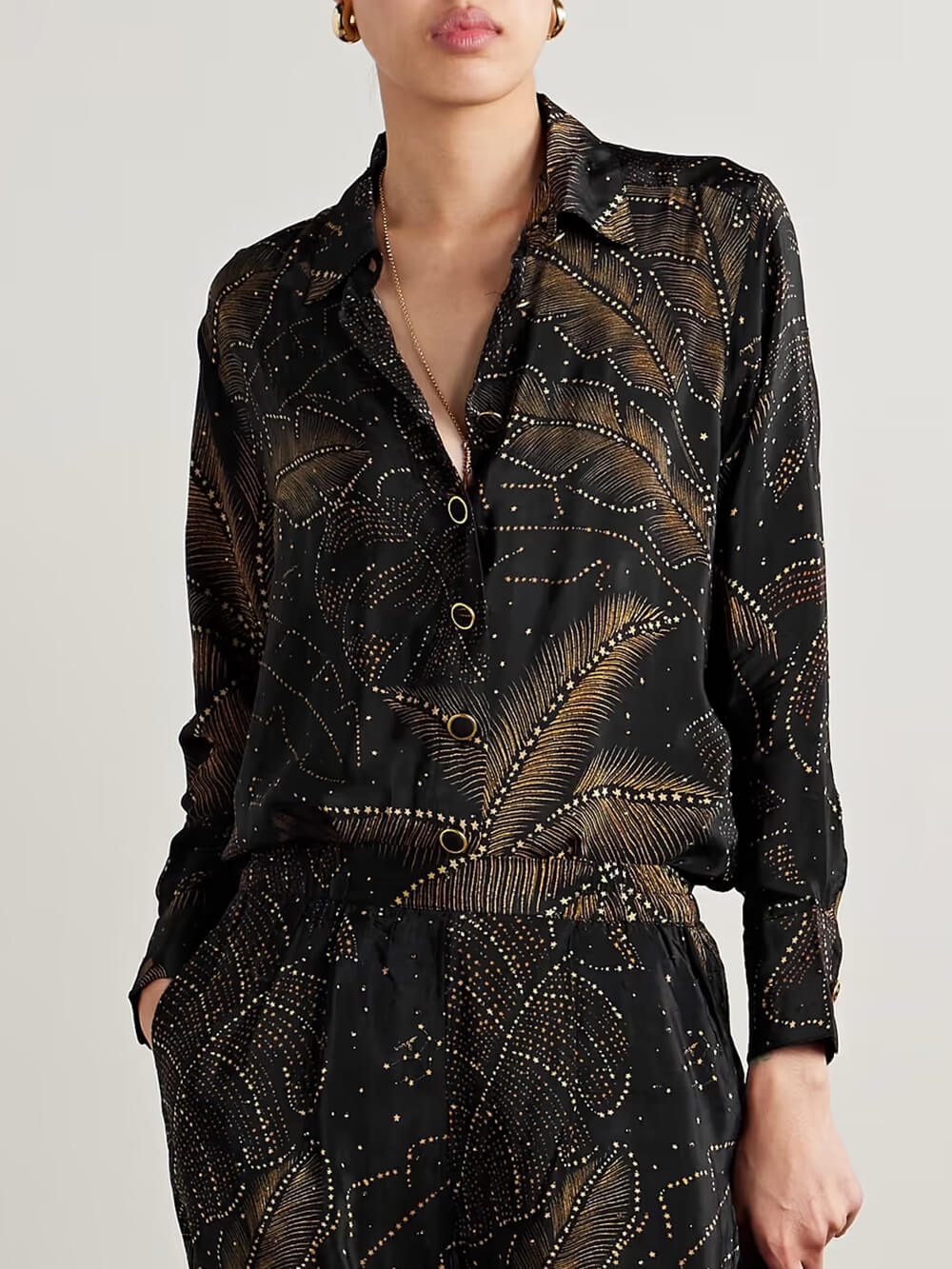 Chemise boutonnée décontractée à imprimé feuilles de palmier unique