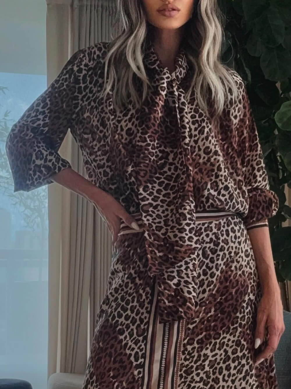 Retro-Klassiker mit Leopardenmuster und Patchwork-Muster, elastischer Taillen-Midirock