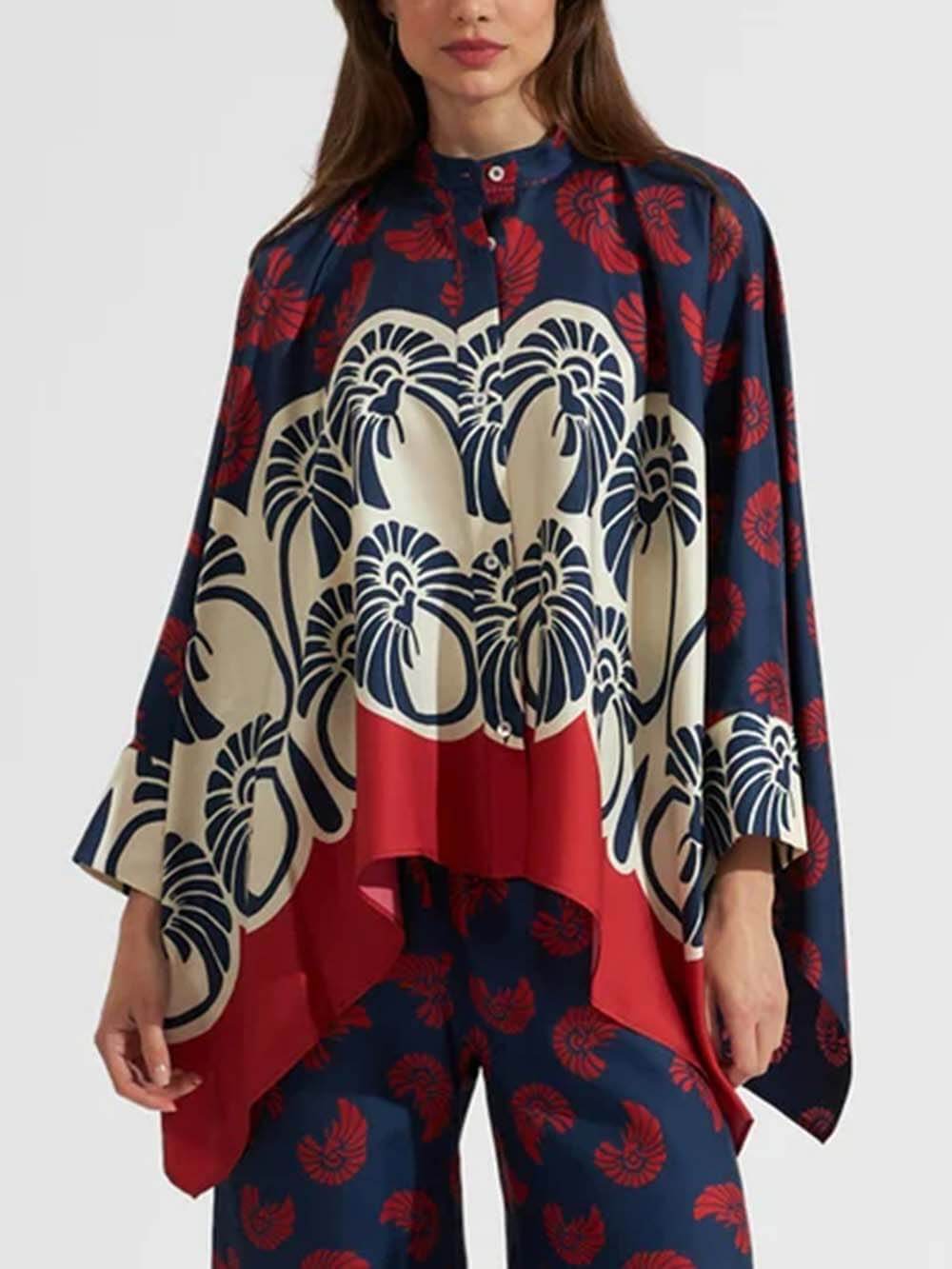 Chemise boutonnée oversize à imprimé patchwork irrégulier unique