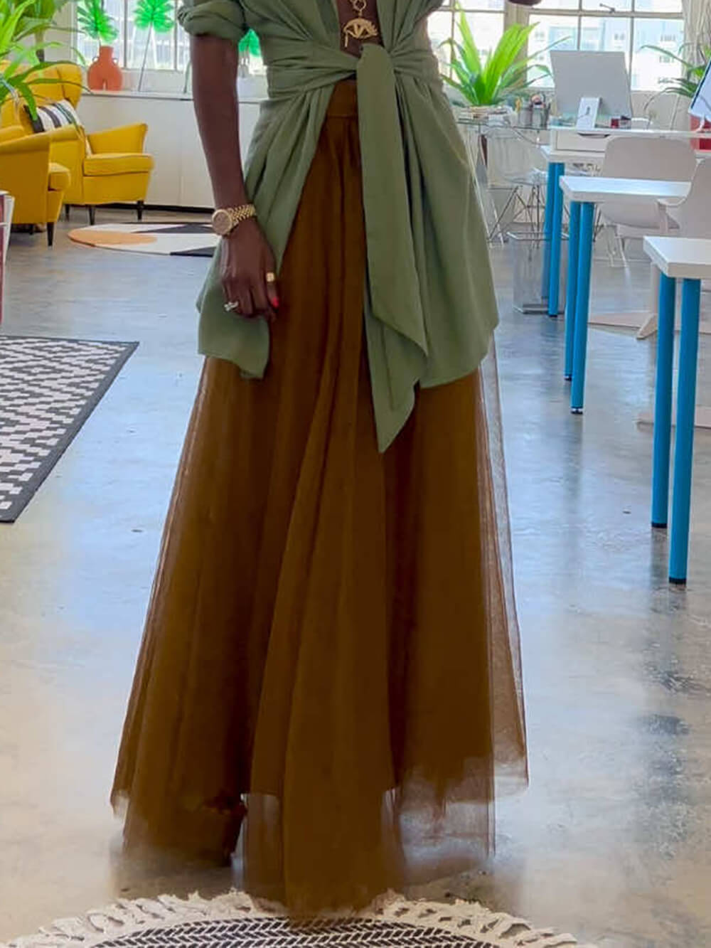 Eleganter A-Linien-Rock aus Netzstoff mit hoher Taille