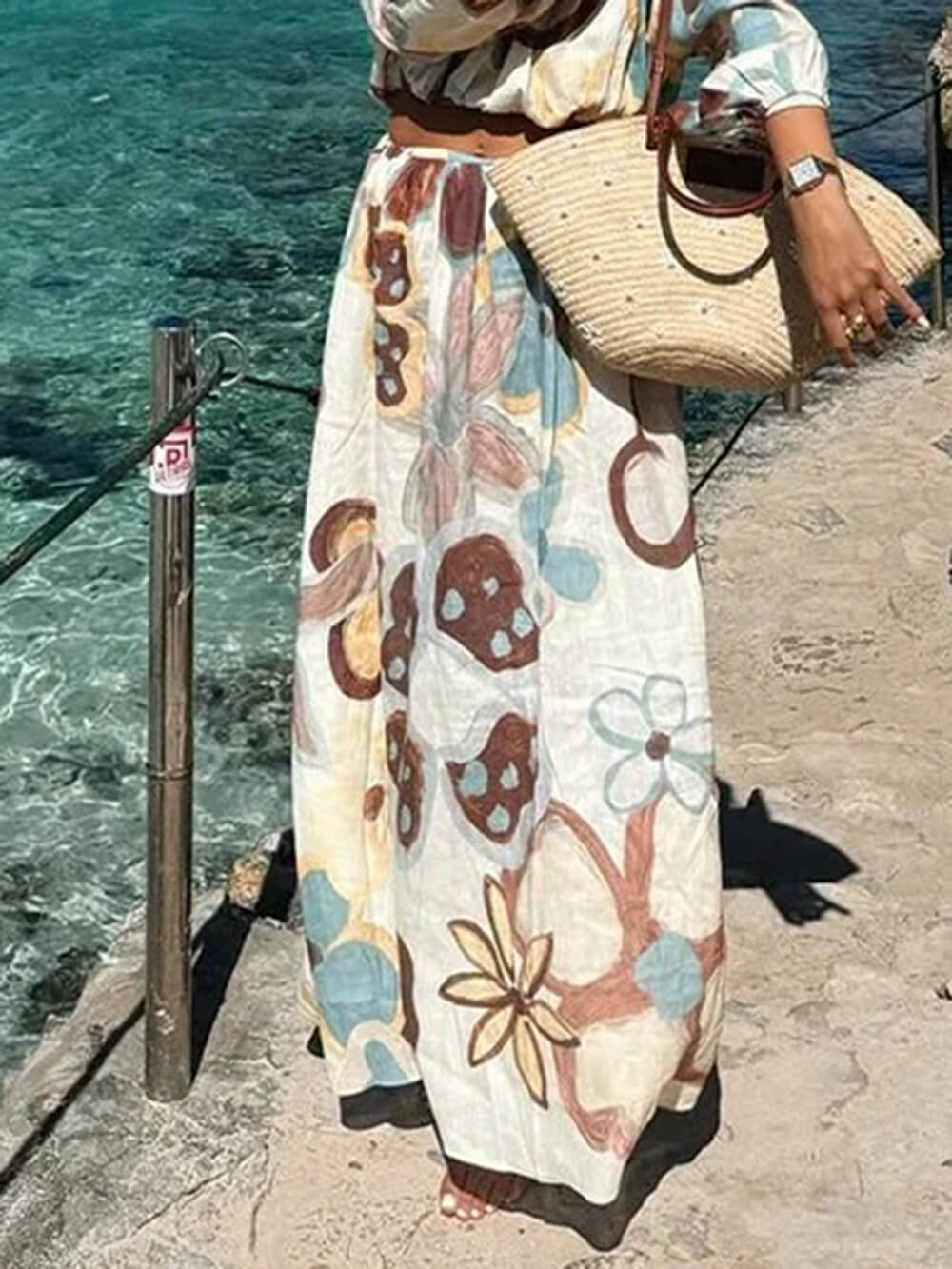 Fashionable Floral Print High-Waist A-Line Skirt