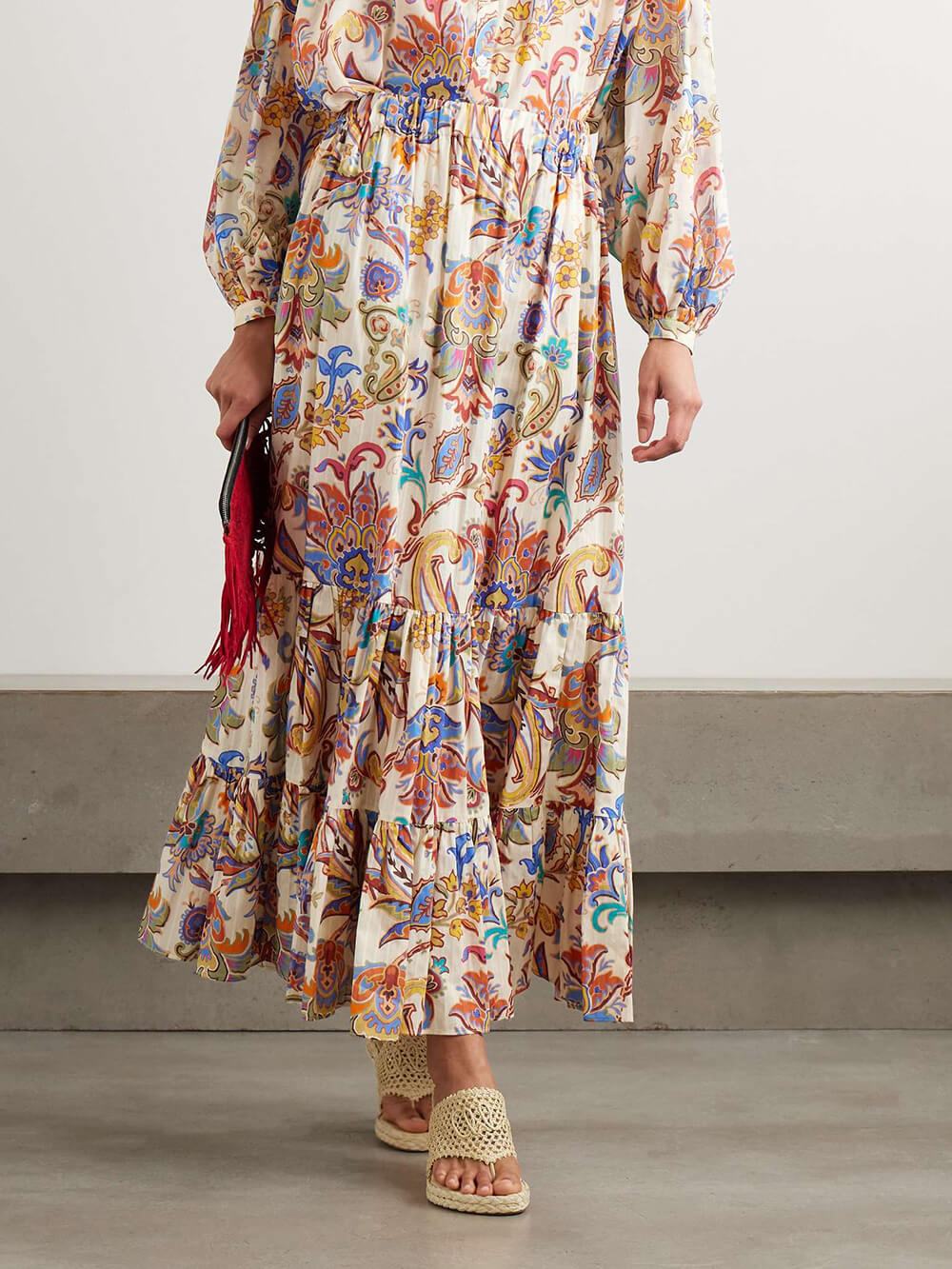 Einzigartiger mehrlagiger Midirock im Boho-Chic-Stil mit Paisley-Print