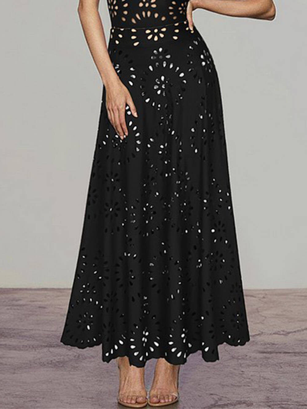 Elegant Lace Flower Hollow Maxi Skirt