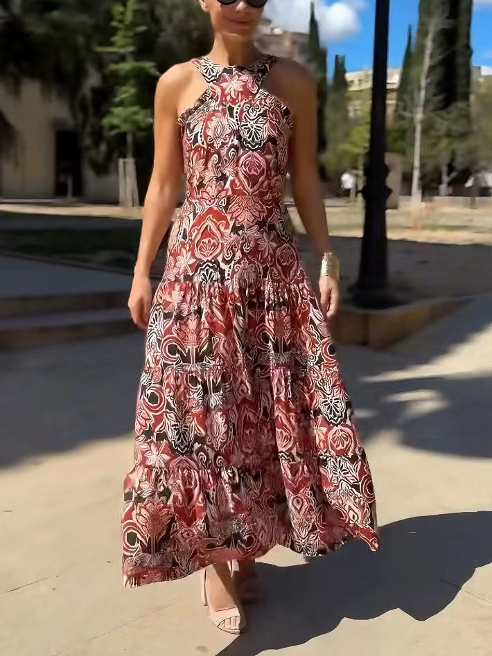 Lagen-Midikleid mit Vintage-Ethno-Print