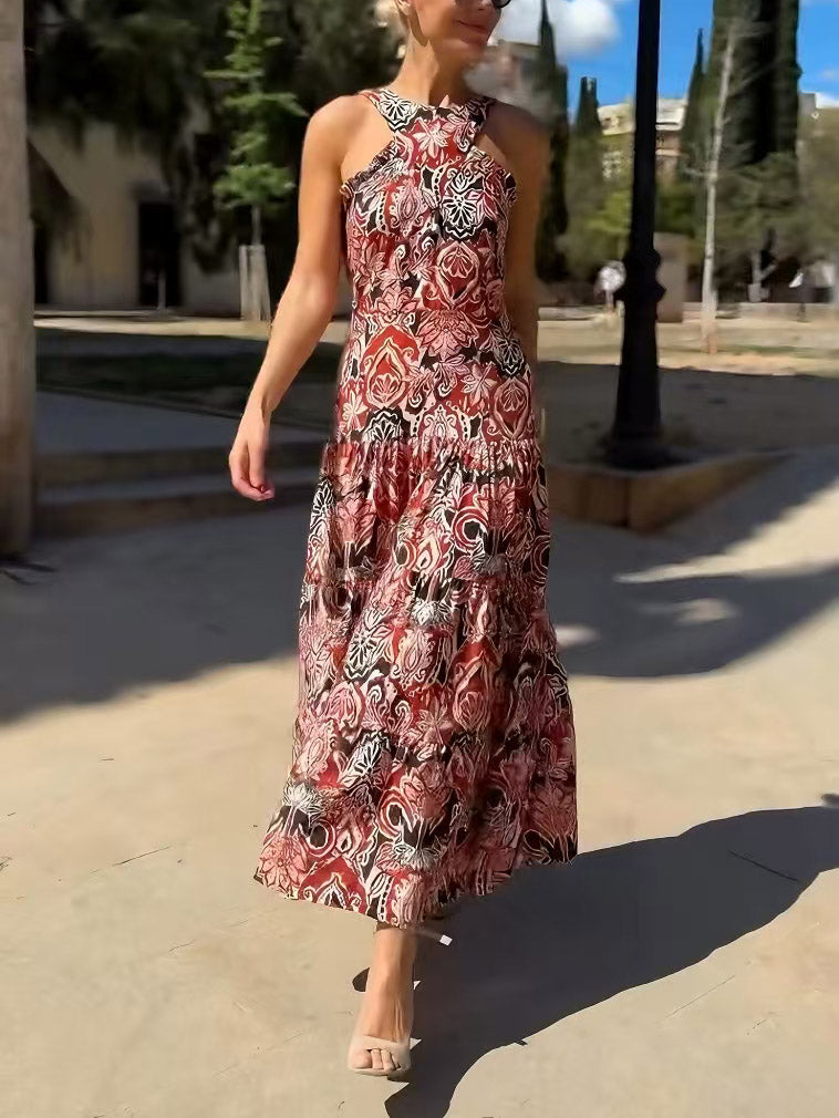 Lagen-Midikleid mit Vintage-Ethno-Print