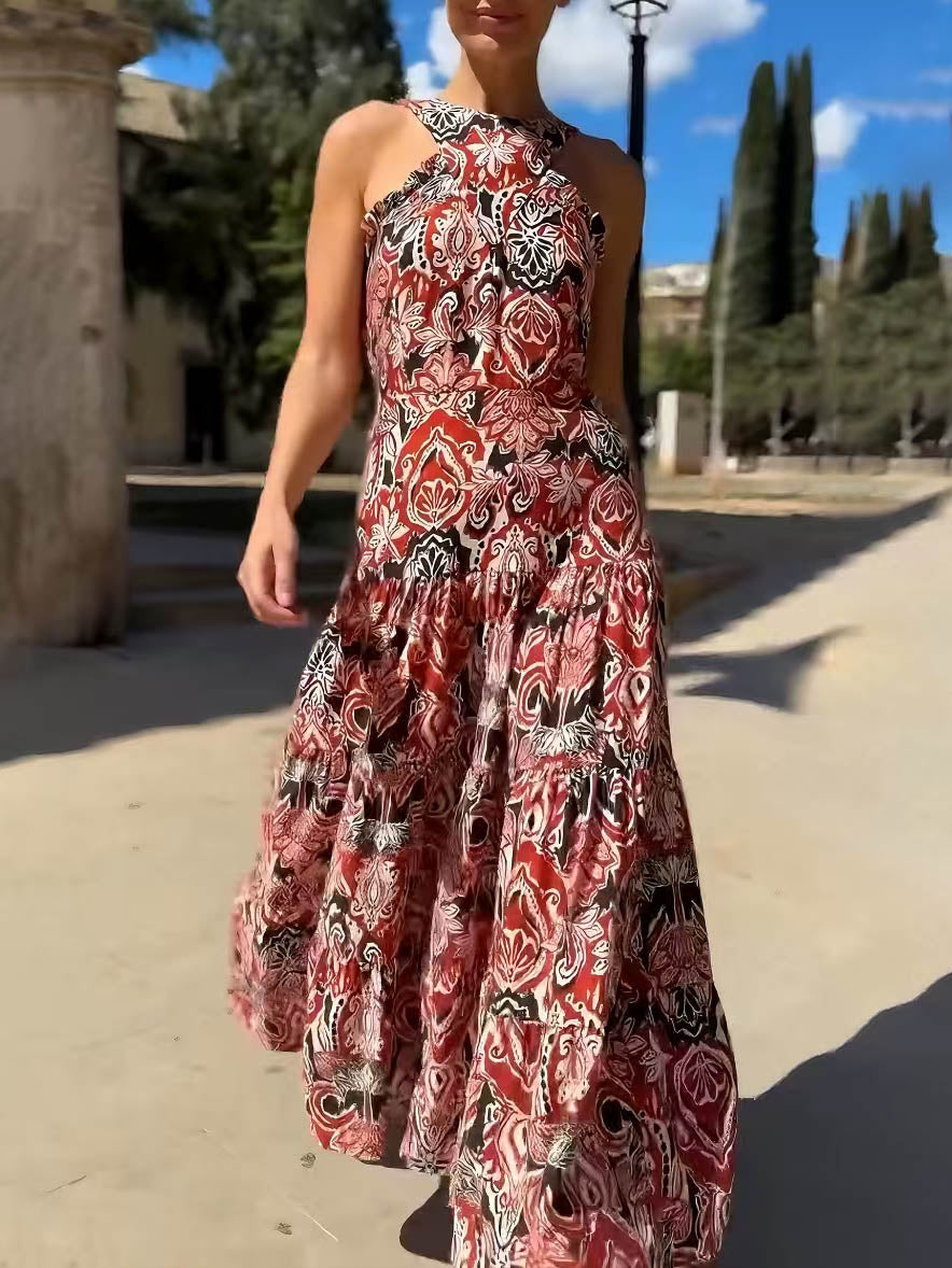 Lagen-Midikleid mit Vintage-Ethno-Print