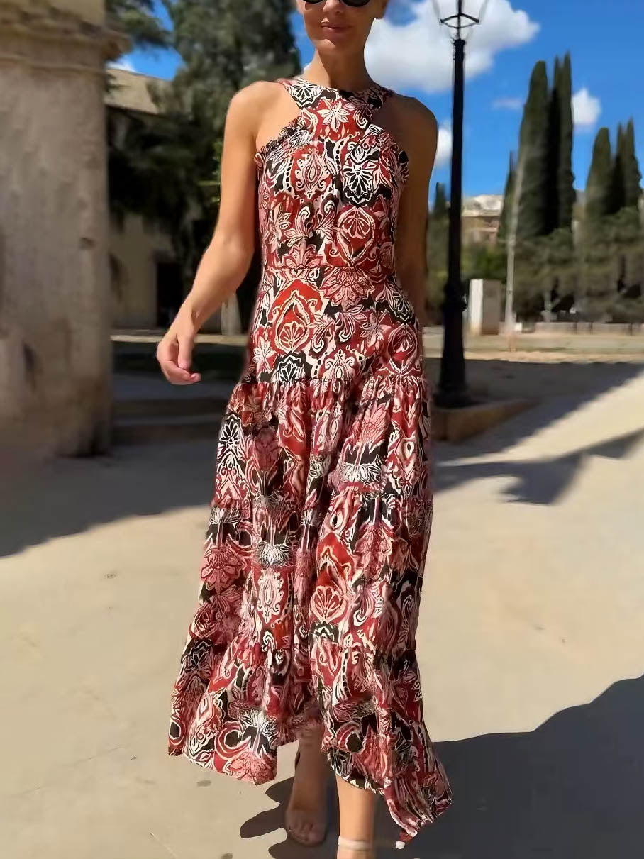 Lagen-Midikleid mit Vintage-Ethno-Print