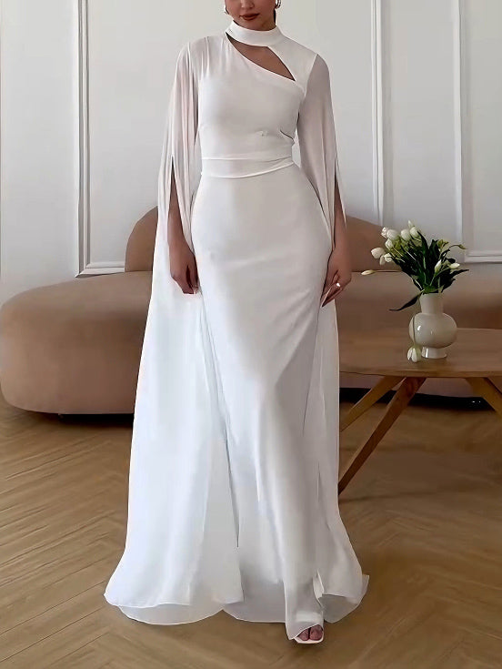 Elegantes Maxikleid mit kleinem Stehkragen und Chiffonärmeln