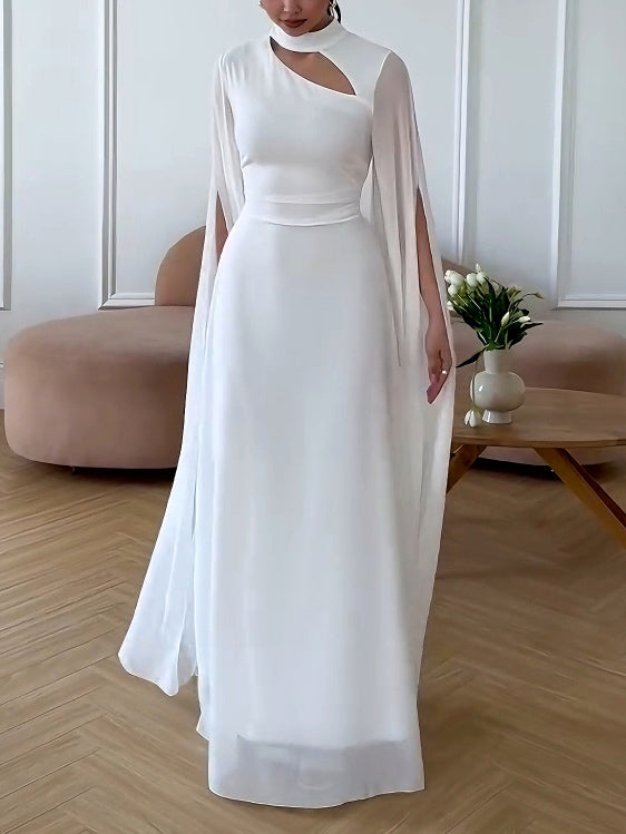 Elegantes Maxikleid mit kleinem Stehkragen und Chiffonärmeln
