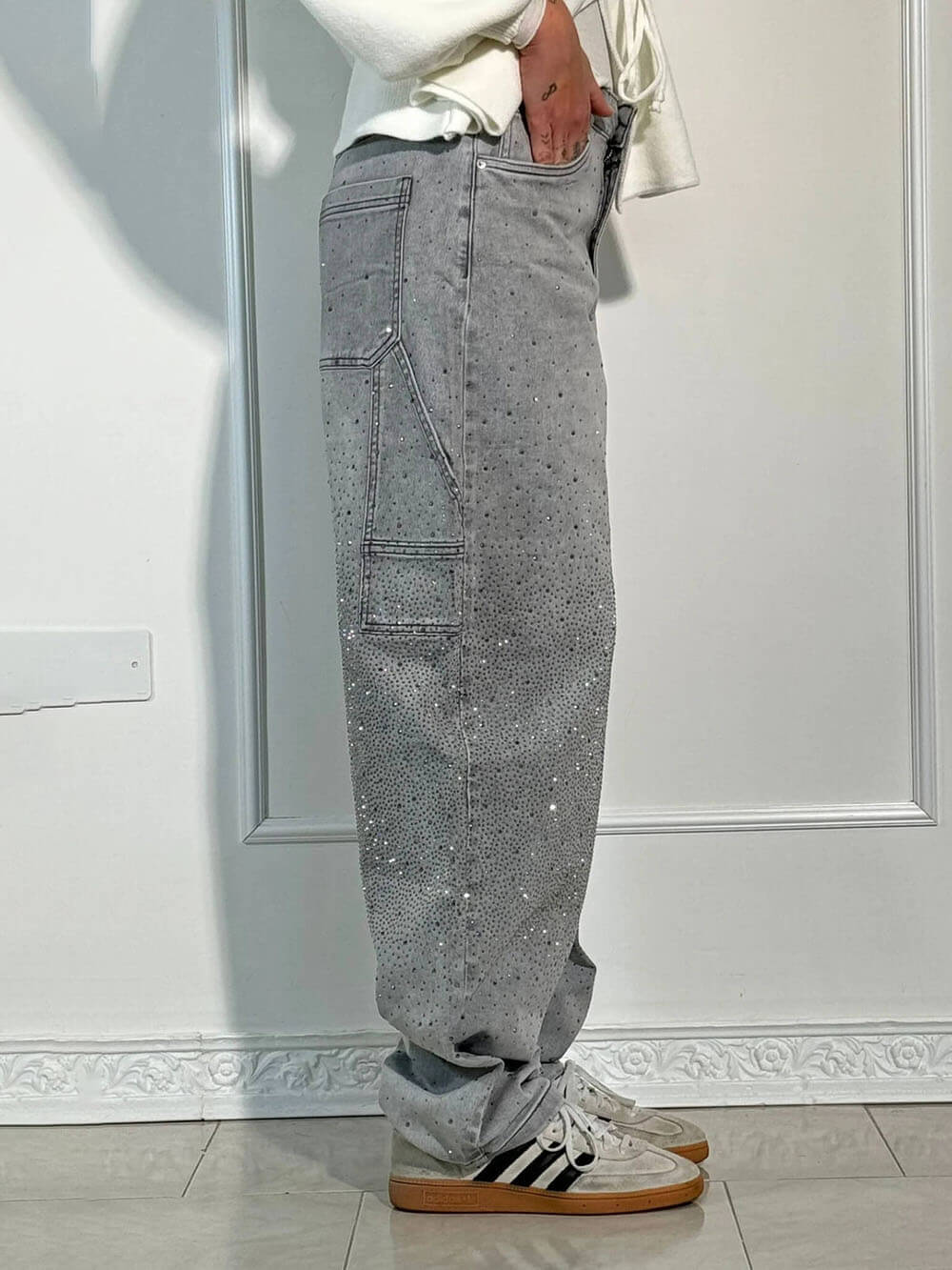 Jean en denim classique à effet ballon et brillance charpentier