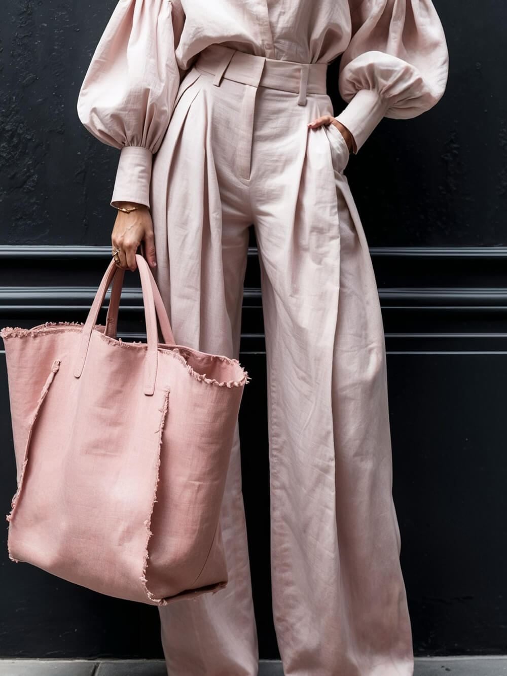 Pantalon large taille haute à poches plissées, couleur unie, décontracté et tendance