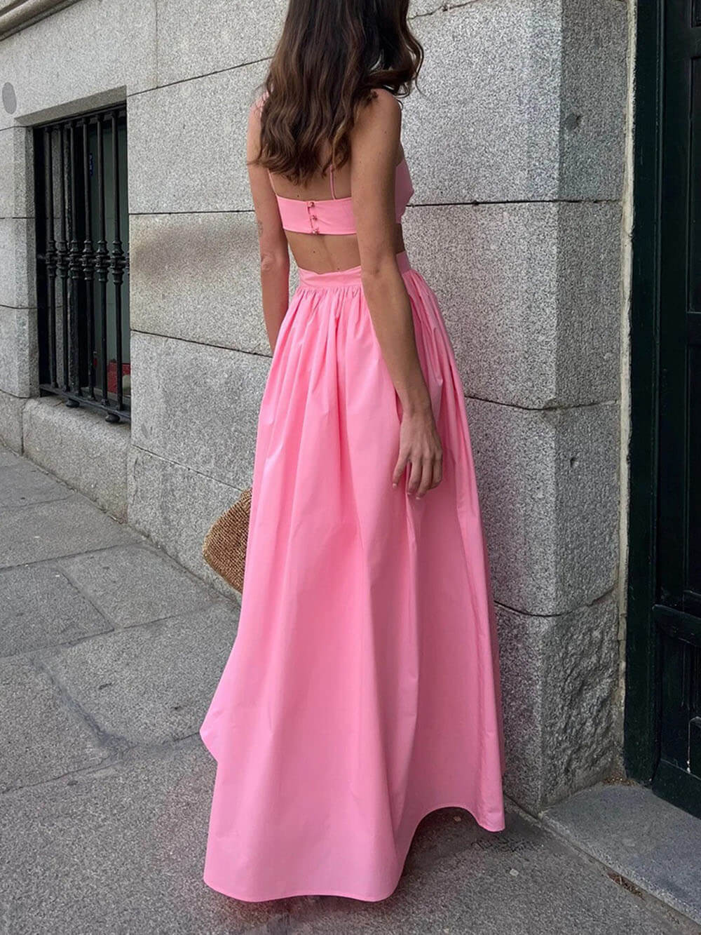 Exquisites, sexy Chambray-Set mit kurzem Oberteil und lockerem Maxirock