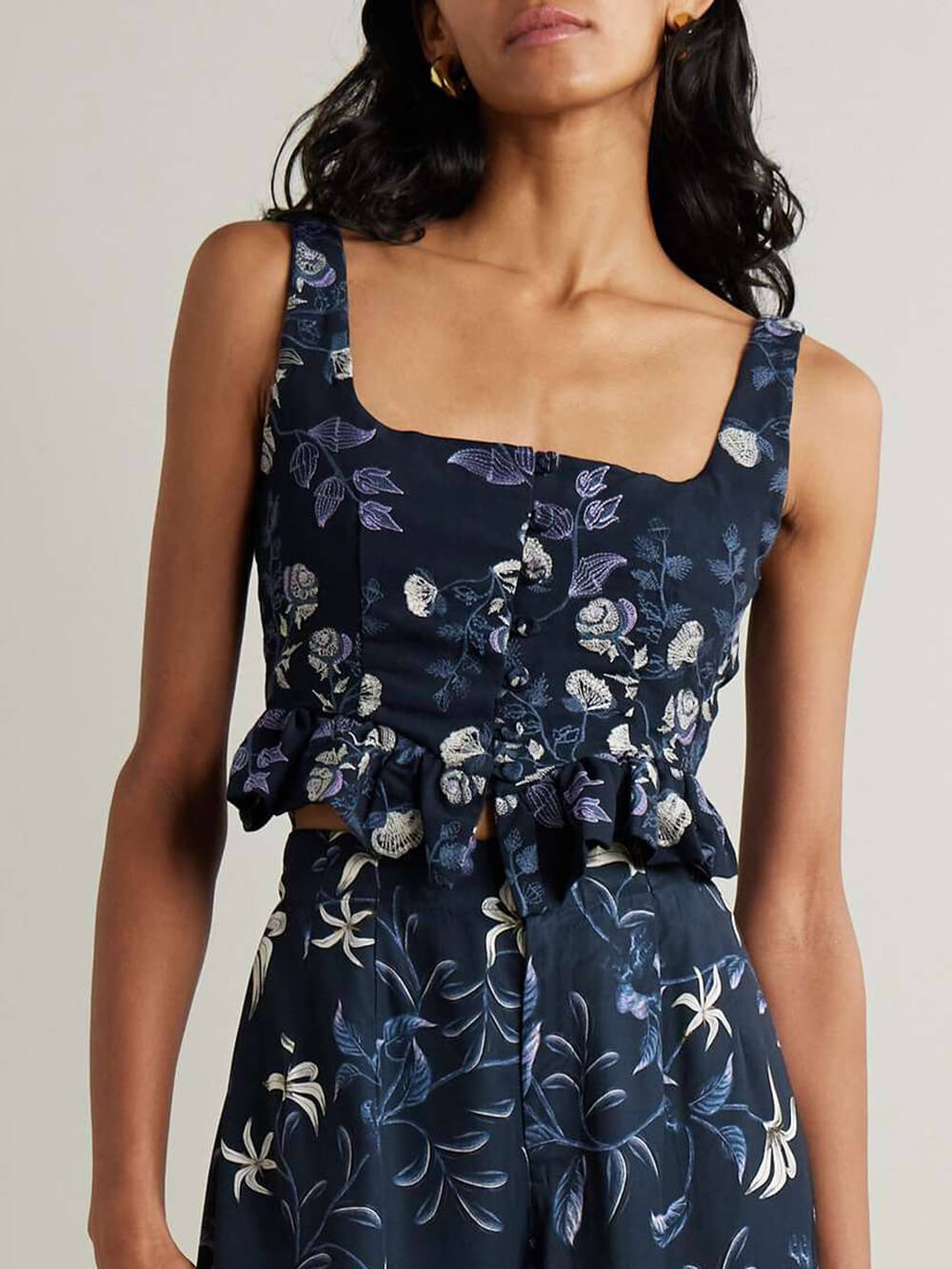 Pantalon large en satin à imprimé floral délicat