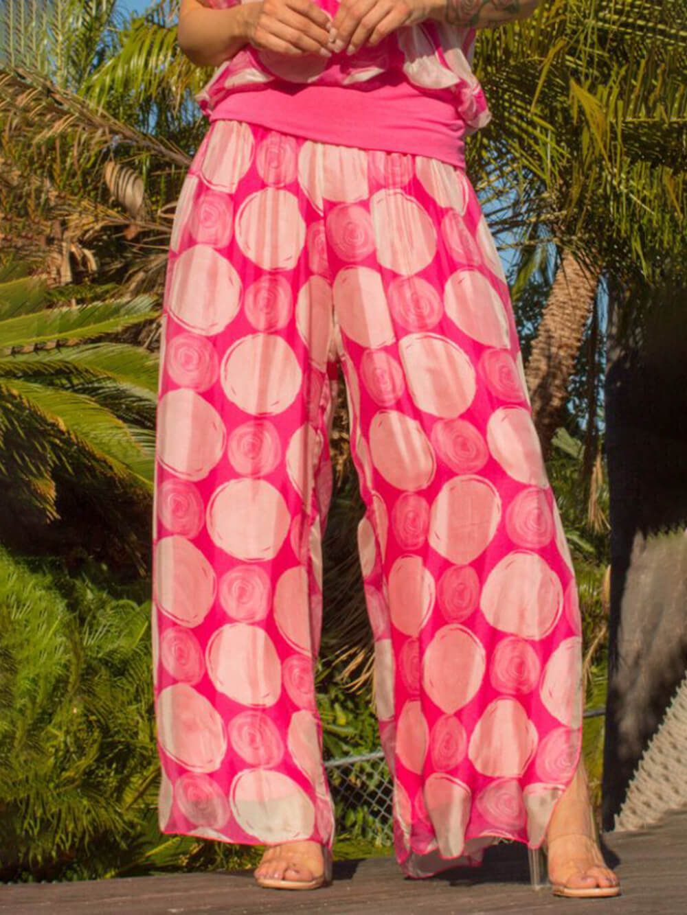 Pantalon à imprimé bohème à pois, taille élastique et ourlet, fentes latérales