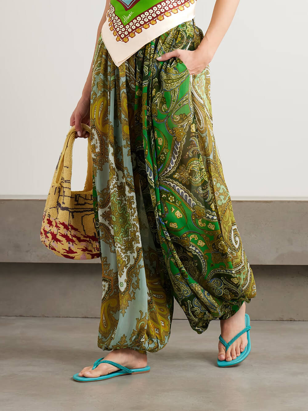 Unique Print Twill Satin Scarf Tank Top