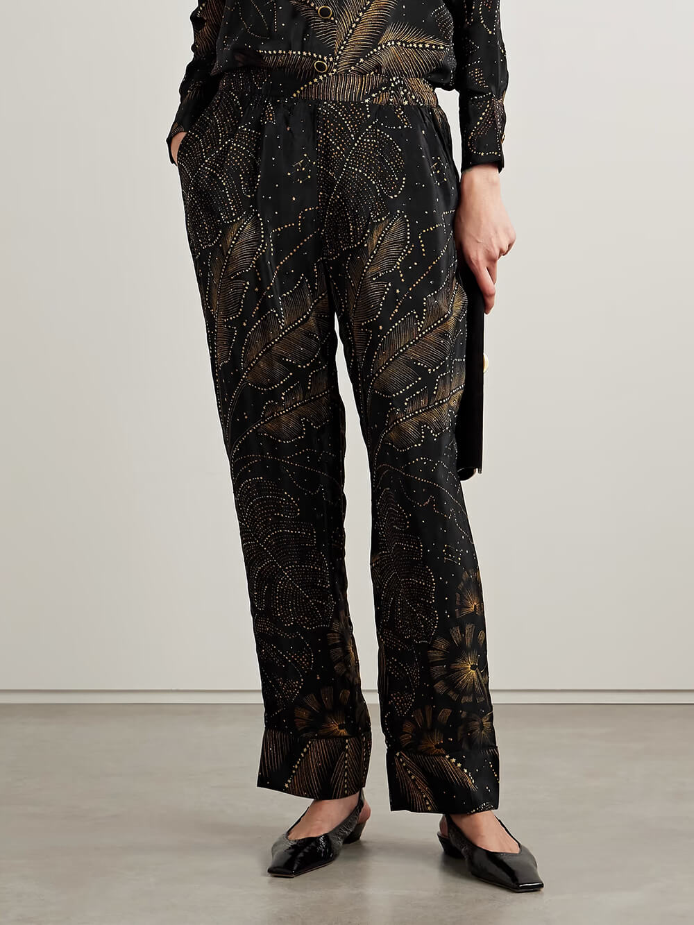 Einzigartige, lässige Hose mit geradem Bein und Palmenblatt-Print