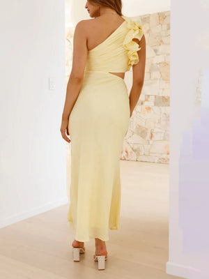 Prom Fashion Plissee One-Shoulder Hollow Slim Maxikleid