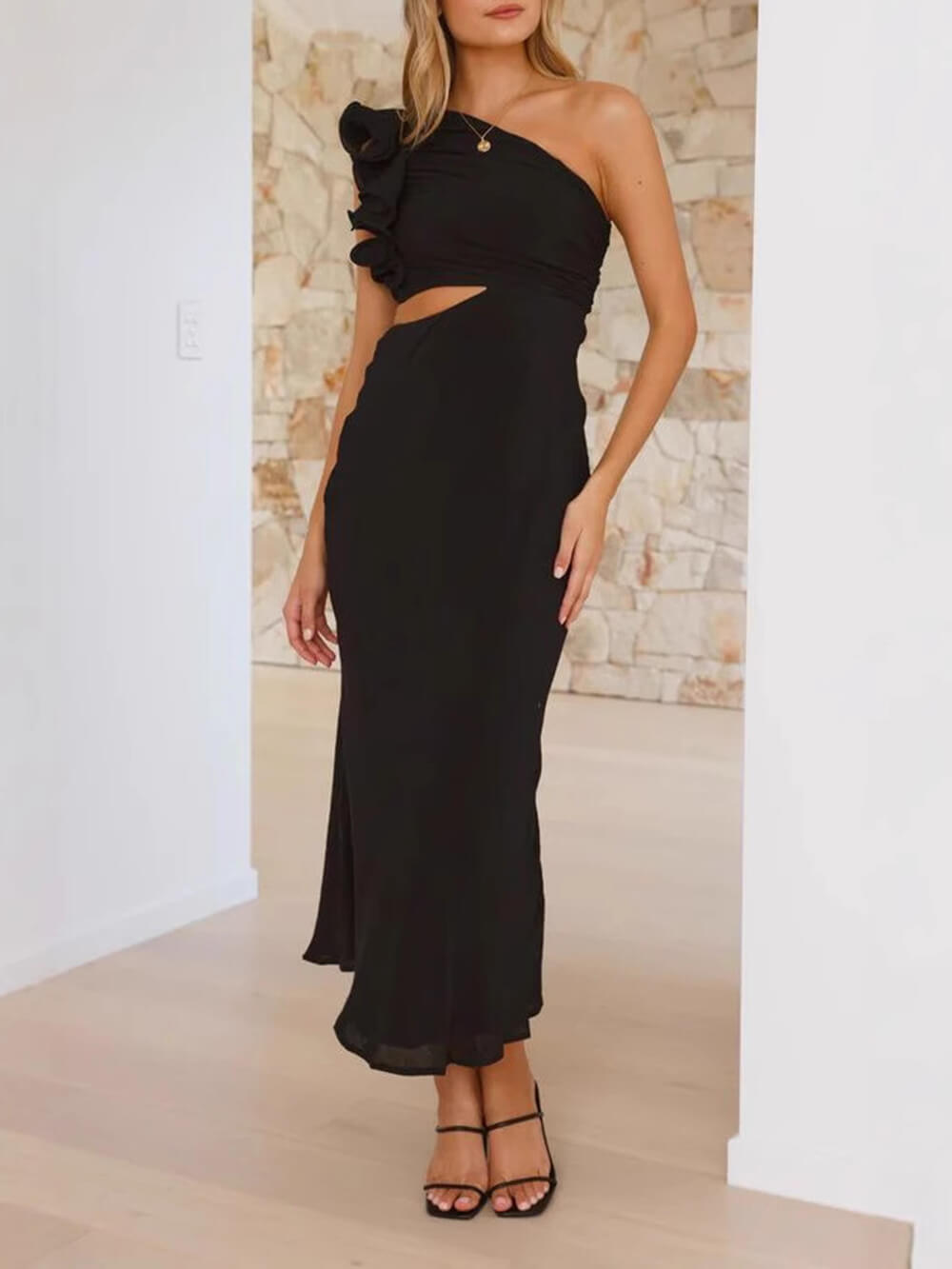 Prom Fashion Plissee One-Shoulder Hollow Slim Maxikleid