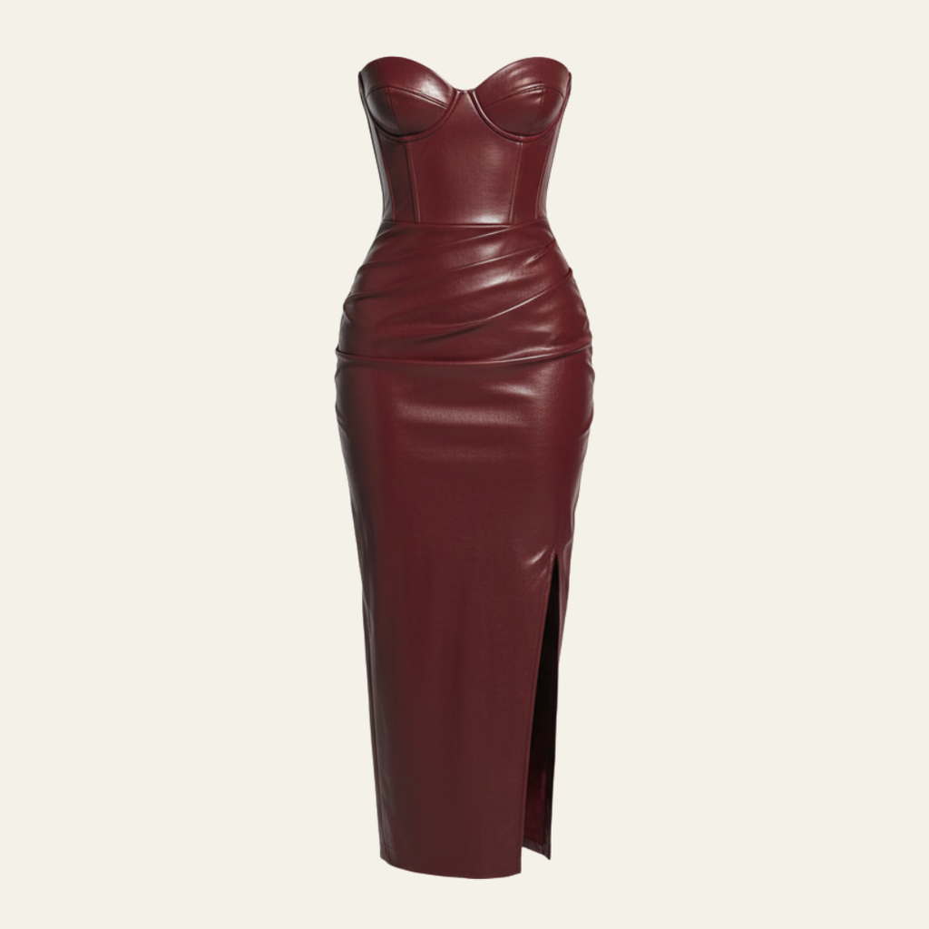 The Verona Faux Leather Corset Strapless Dress