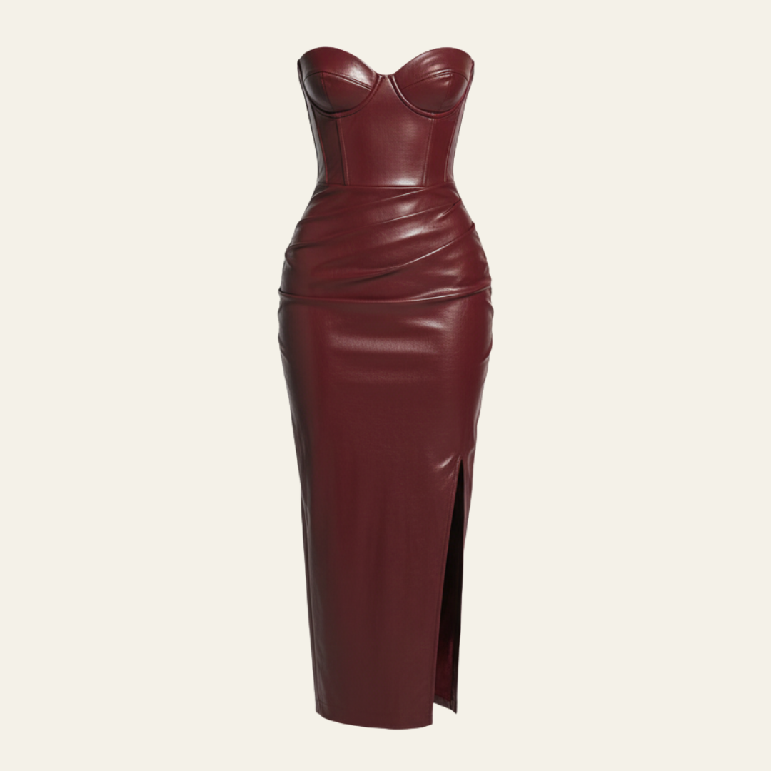 The Verona Faux Leather Corset Strapless Dress