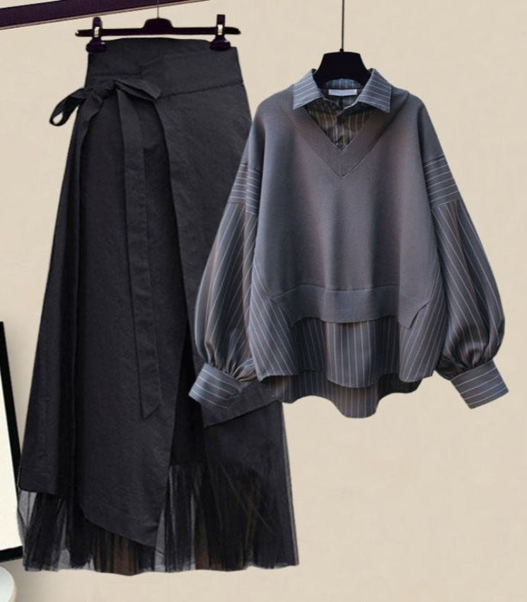 GRETA 2 PIECES SET Grey Top Skirt