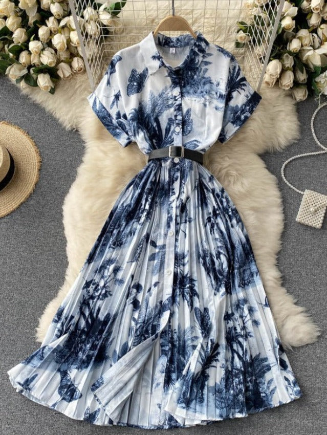 MONNA PALM DRESS Dark Blue One Size