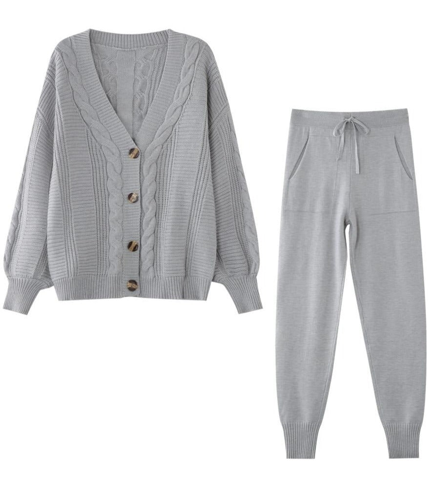 VARVARA CARDIGAN & PANTS SET GRAY One Size