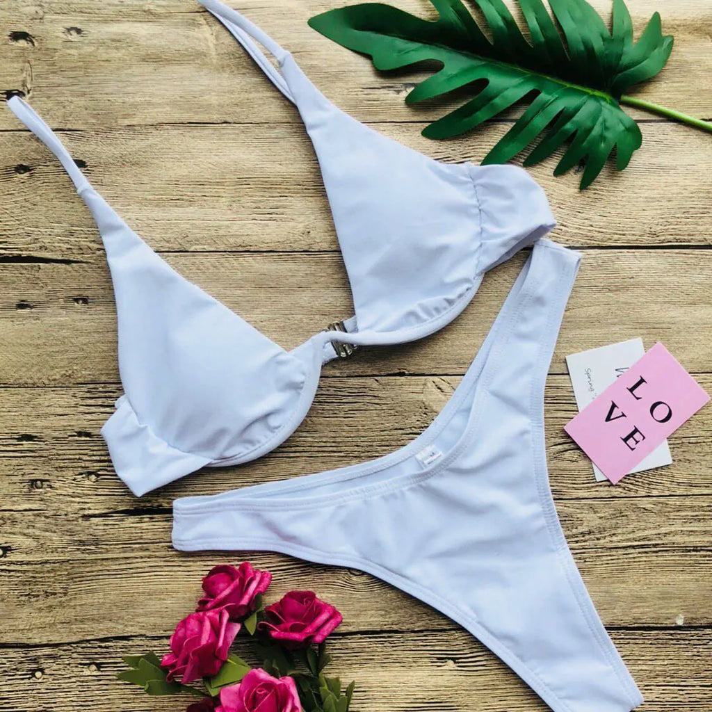 Underwired V-Bar Bikini Set White