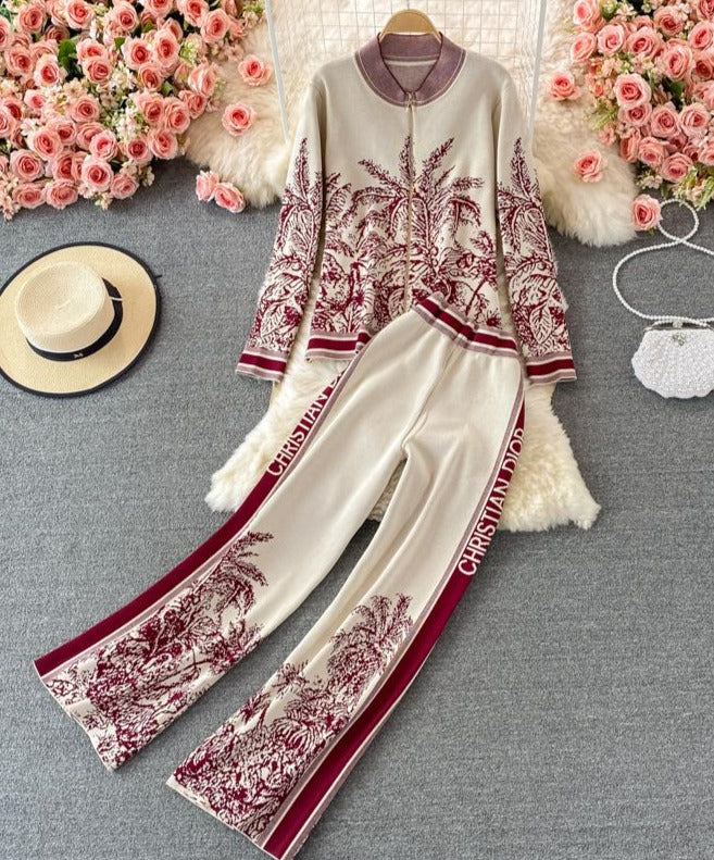 LIDIA KNIT SET Red burgundy ivory One Size