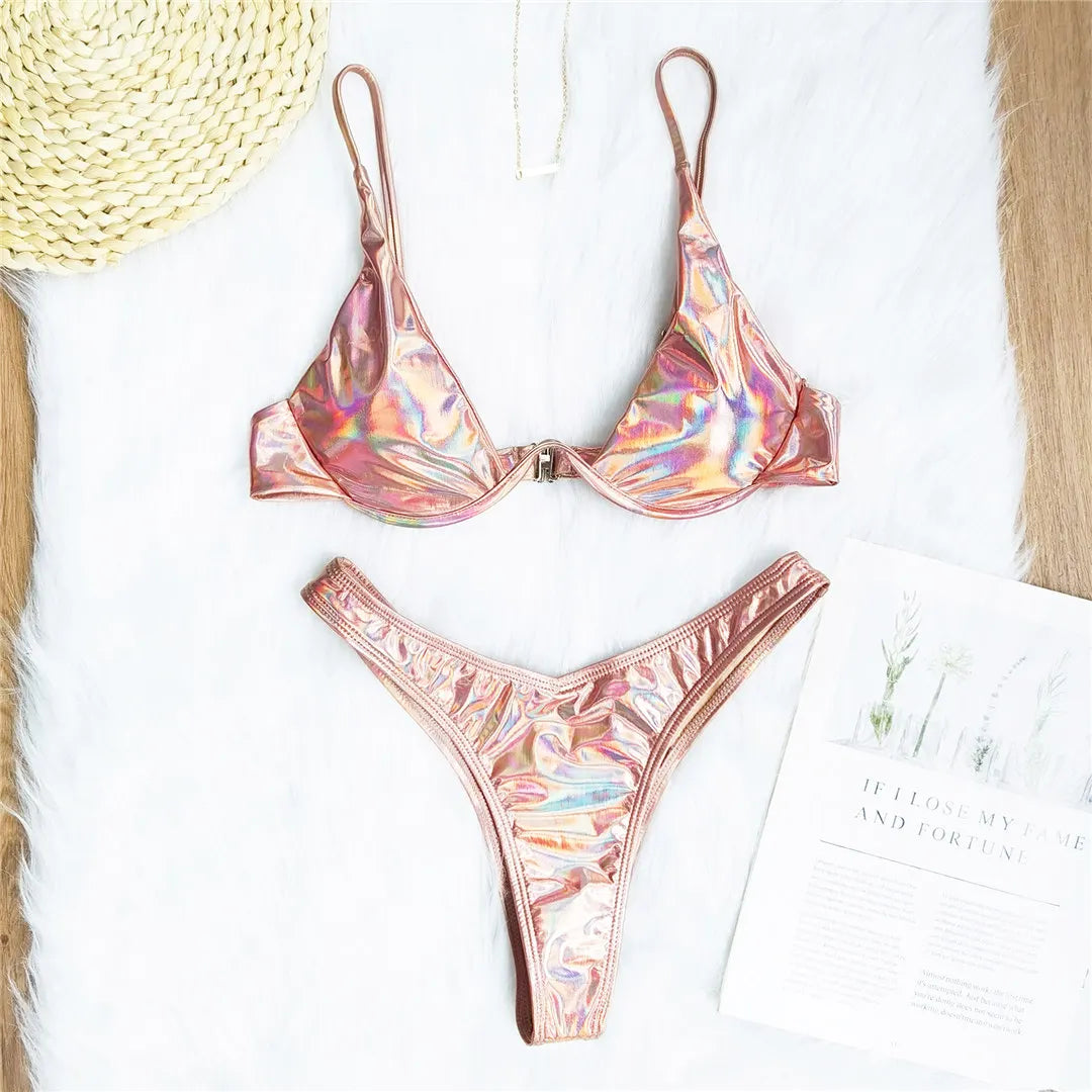 Underwired V-Bar Bikini Set Champagne
