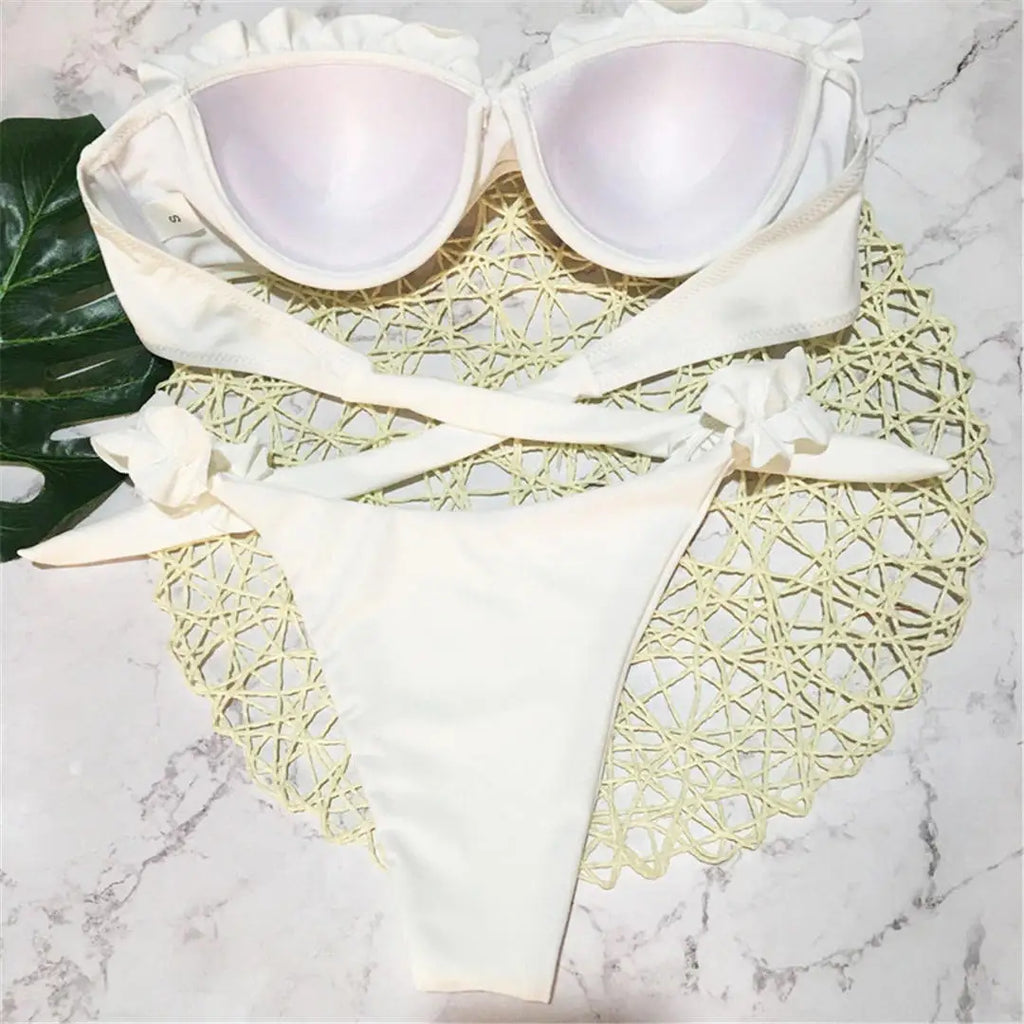 Ruffled Bandeau Push Up Bikini