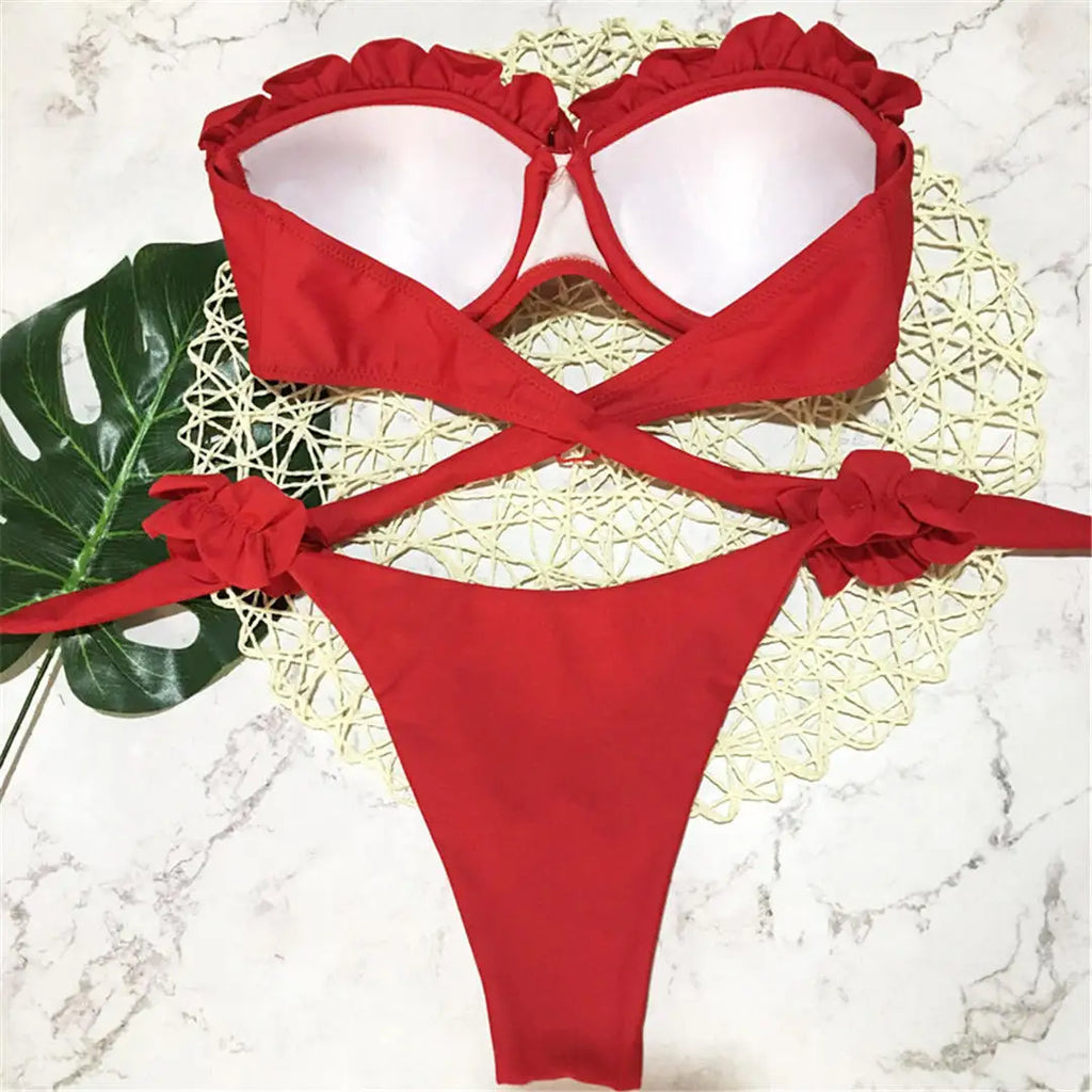 Ruffled Bandeau Push Up Bikini