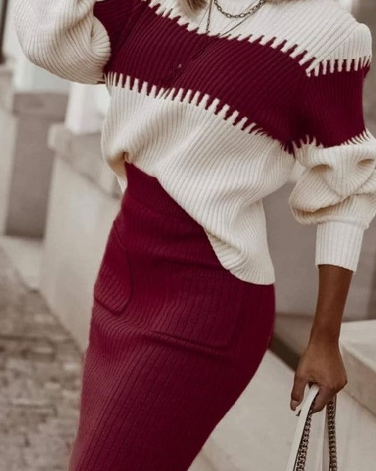 LARRA SWEATER & SKIRT SET Burgundy One Size