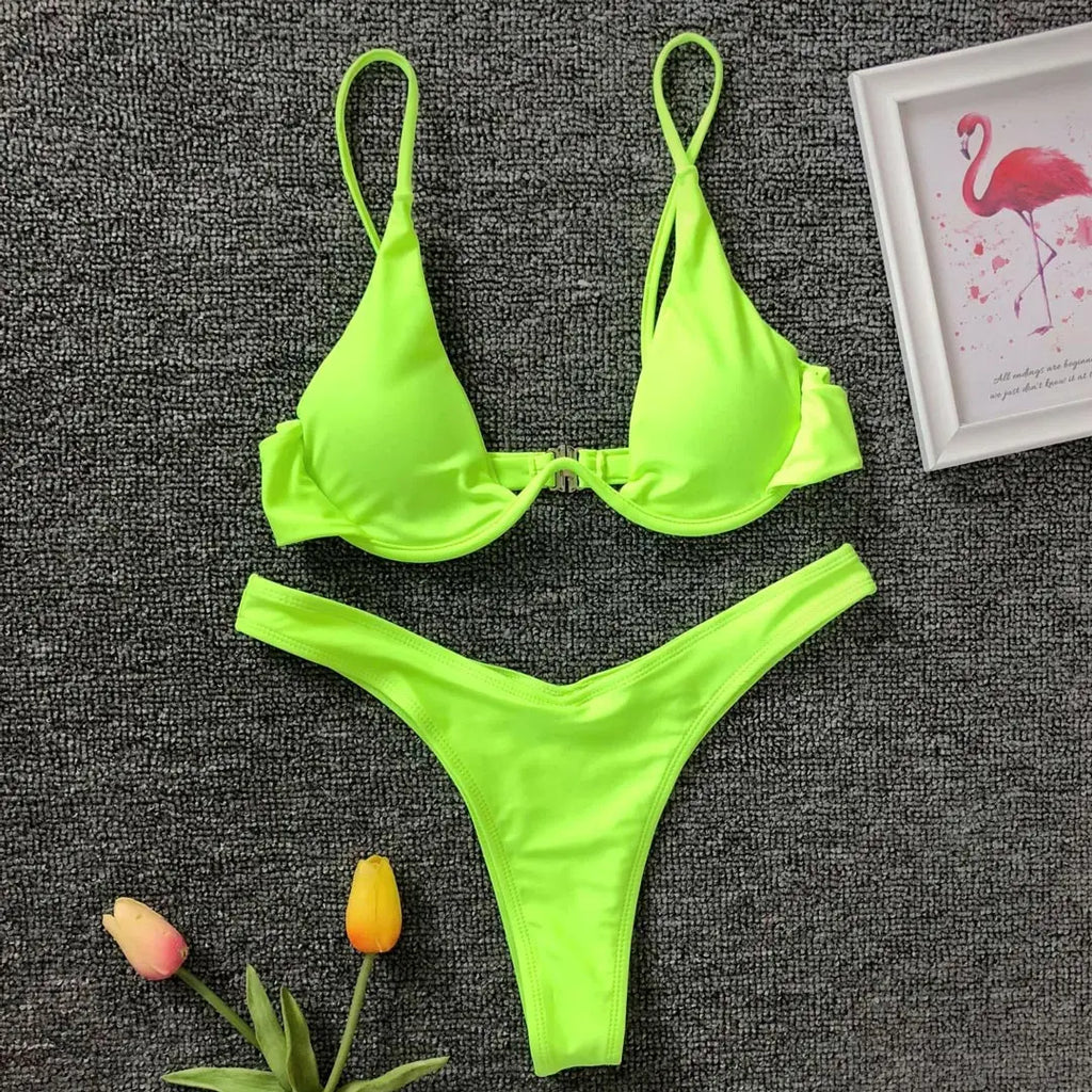 Underwired V-Bar Bikini Set Neon Green