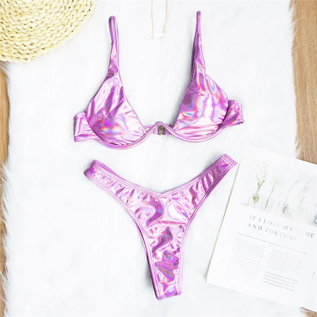 Underwired V-Bar Bikini Set Light Purple