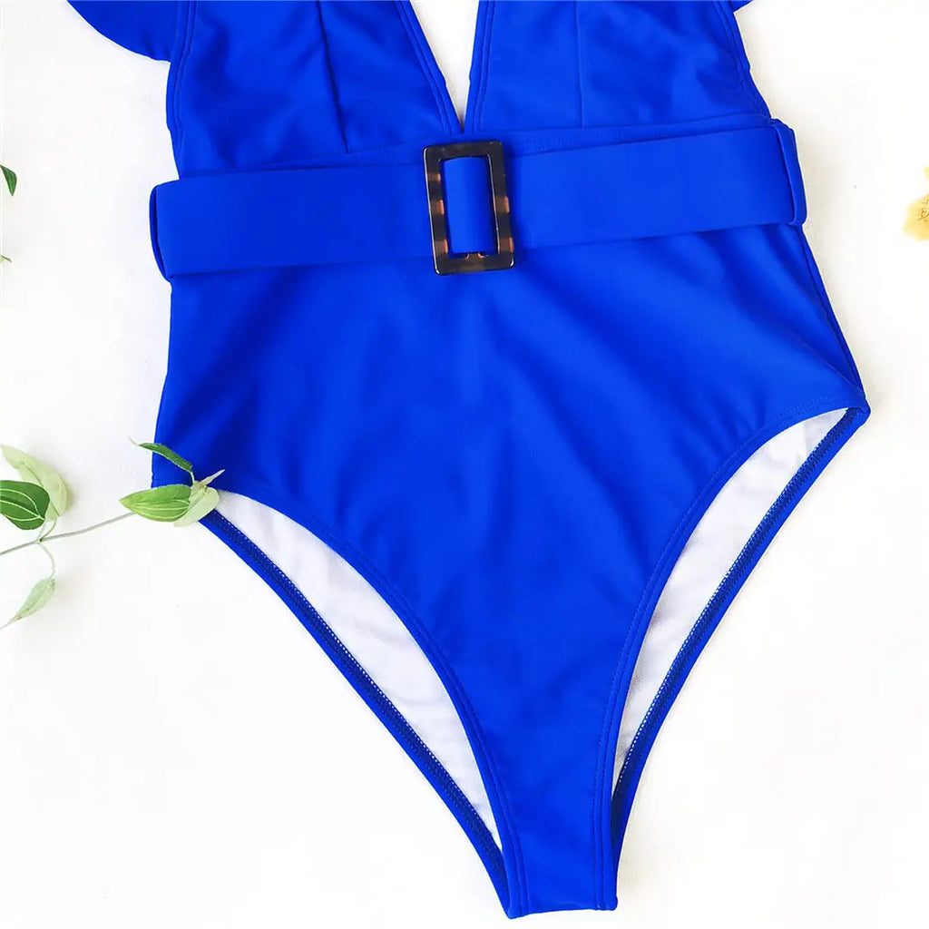 Ruffled White Belted Monokini