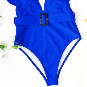 Ruffled White Belted Monokini