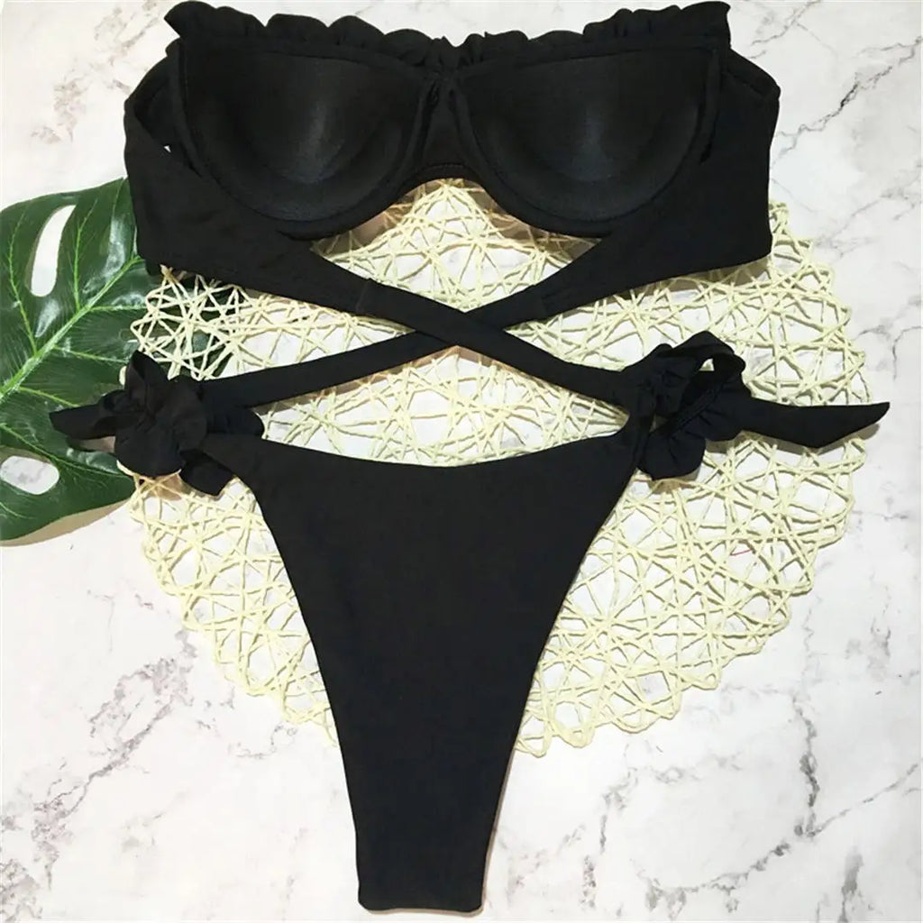 Ruffled Bandeau Push Up Bikini